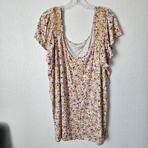 Torrid Super Soft Knit Smocked Tee Floral Top Size 4X